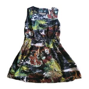 Alice Moon by Porridge Dress M Abstract Forest Print Sleeveless Elastic Waist...